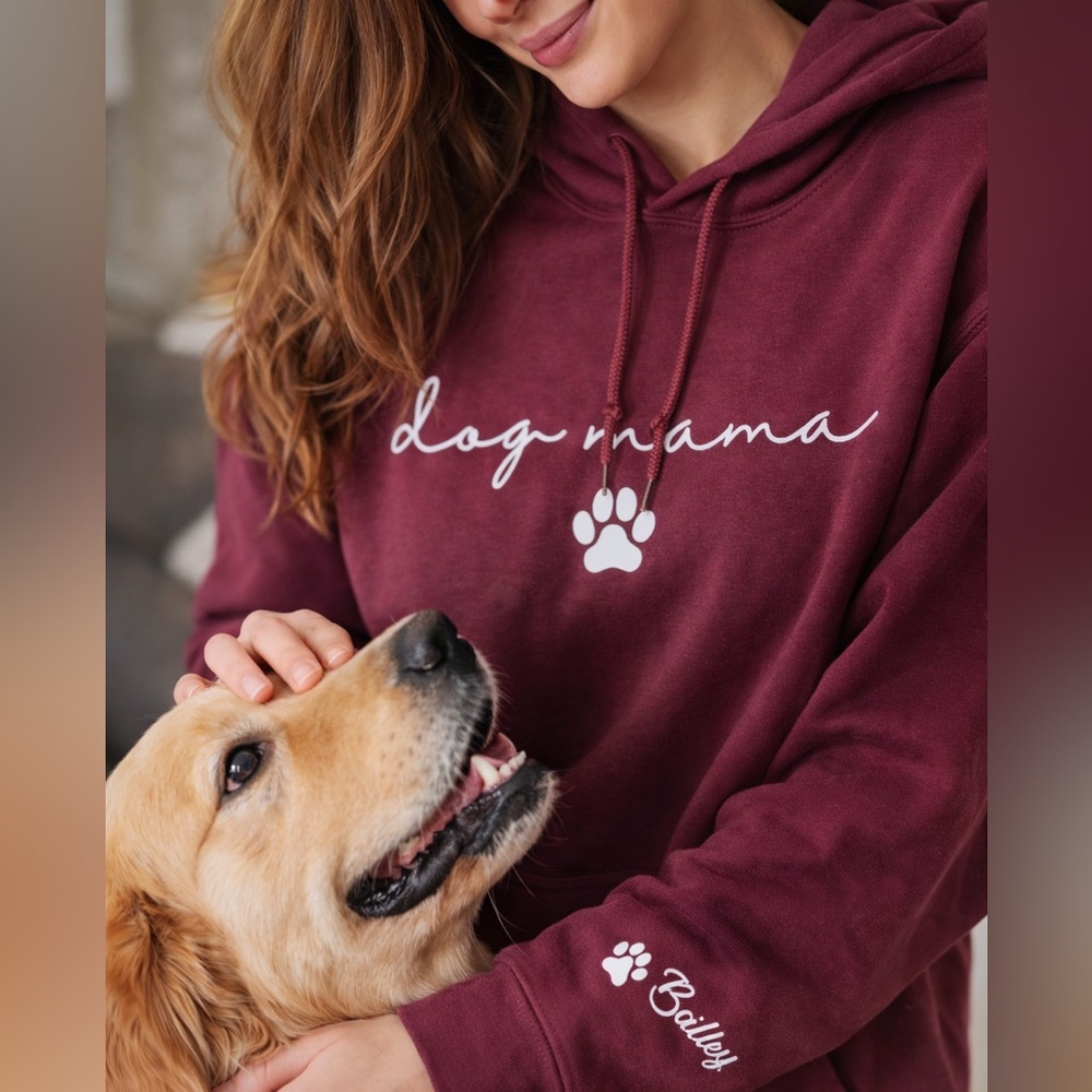 “Dog Mama” Hoodie with Custom Bailey Sleeve – Cozy Dog Lover Sweatshirt Nwot
